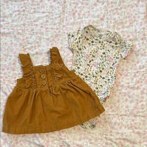 Corduroy Dress and Floral Onesie Set